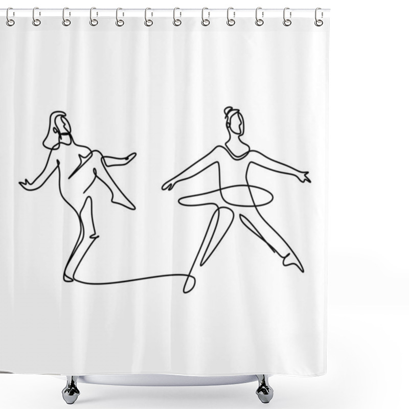 Personality  Continuous One Line Drawing Of Young Woman Practicing Ballet Dancing With A Dance Teacher At Home Isolated On White Background. Classic Ballet Dance Concept. Vector Minimalist Design Shower Curtains