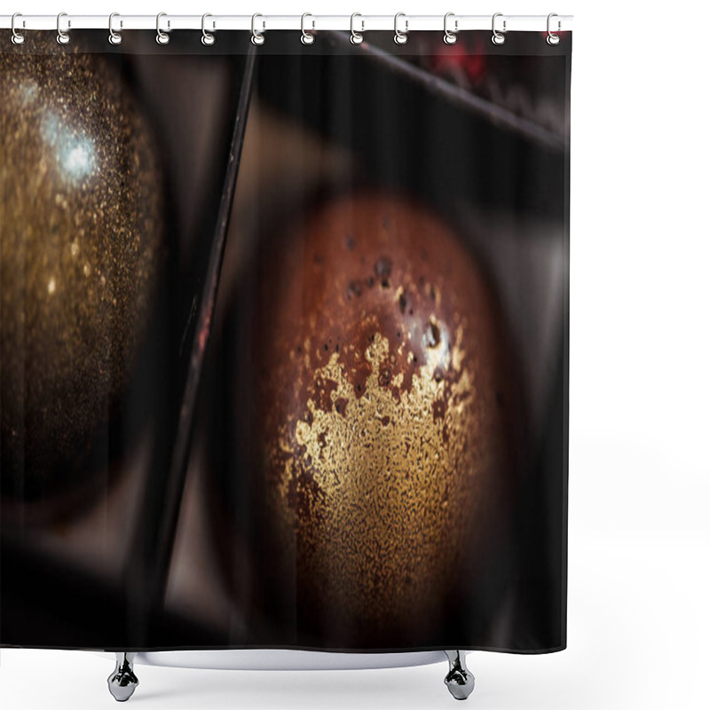 Personality  Close Up Of Sweet Chocolate Balls With Golden Powder In Box Shower Curtains