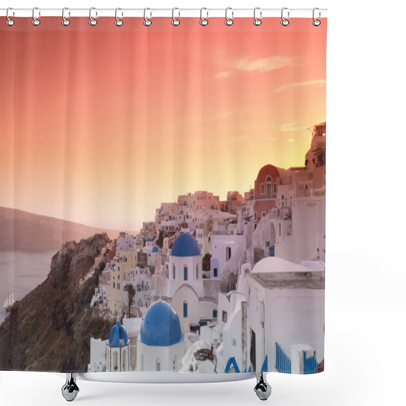 Personality  The Sunset At Oia Village In Santorini Island In Greece Shower Curtains