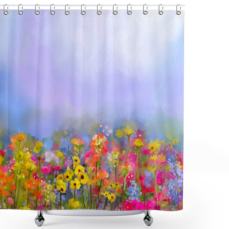 Personality  Oil Painting Of Summer-spring Flowers. Cornflower, Daisy Flower In Fields. Meadow Landscape With Wildflower Shower Curtains