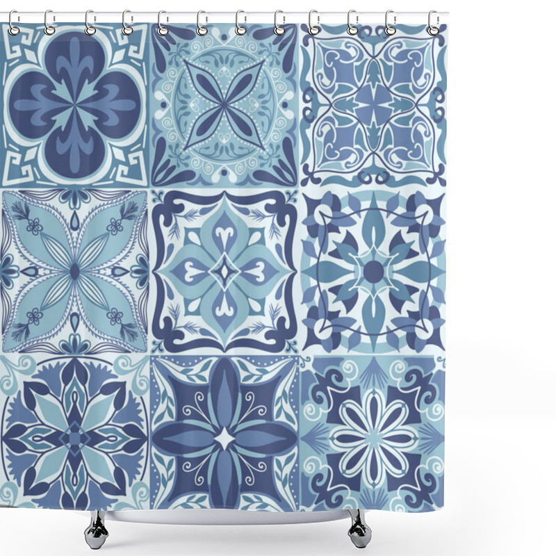 Personality  Vector Portuguese Azulejo Tiles Seamless Pattern Background Shower Curtains