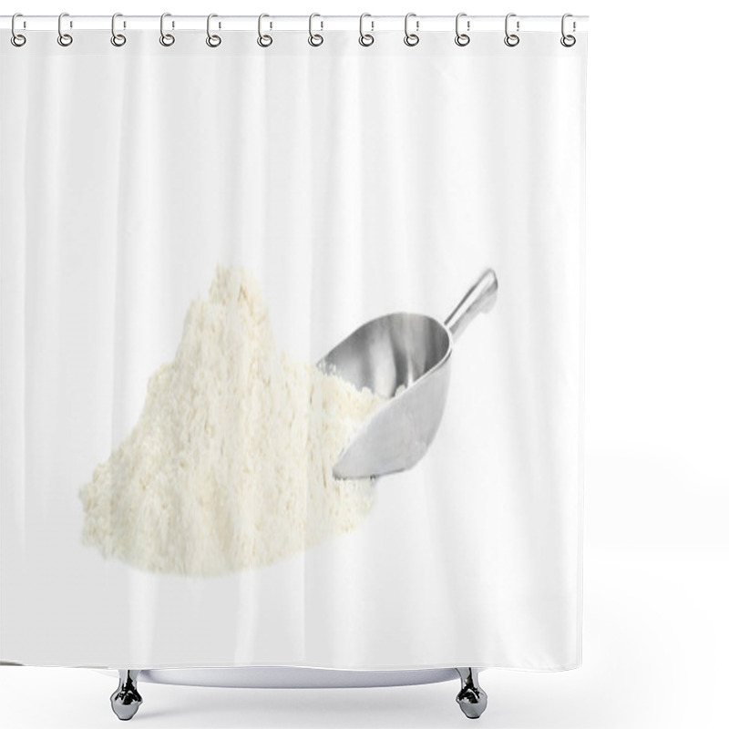 Personality  Organic Flour And Metal Scoop Isolated On White Shower Curtains