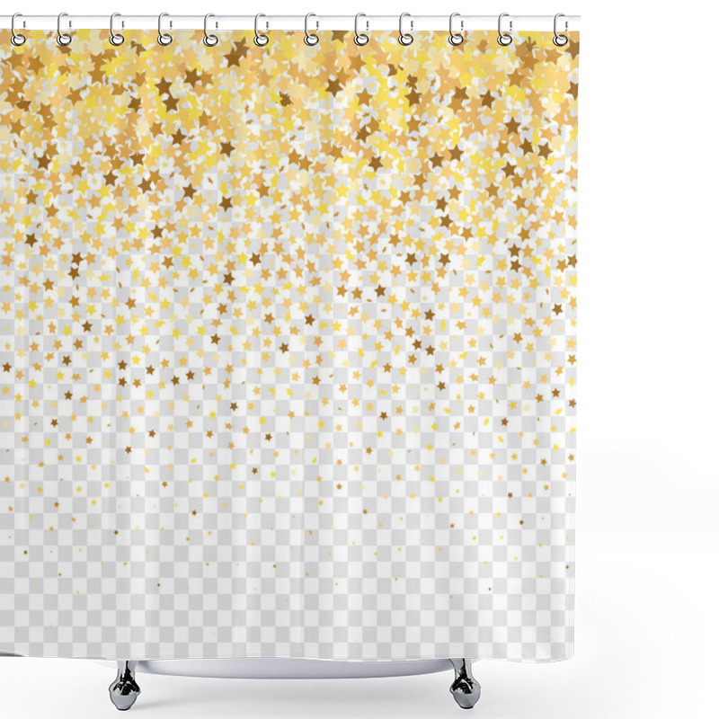 Personality  Star Sequin Confetti On Transparent Background. Voucher Gift Card Template. Vector Gold Glitter. Falling Particles On Floor. Christmas Party Frame. Isolated Flat Birthday Card. Golden Stars Banner. Shower Curtains