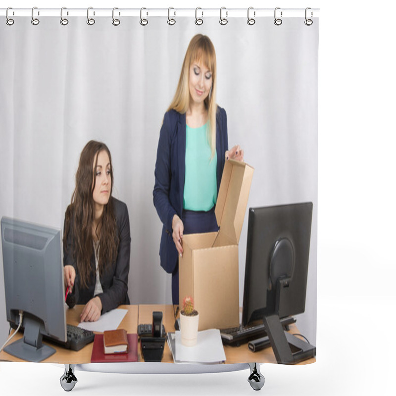 Personality  An Employee In The Office Watching A New Colleague Who Arranges Things Shower Curtains