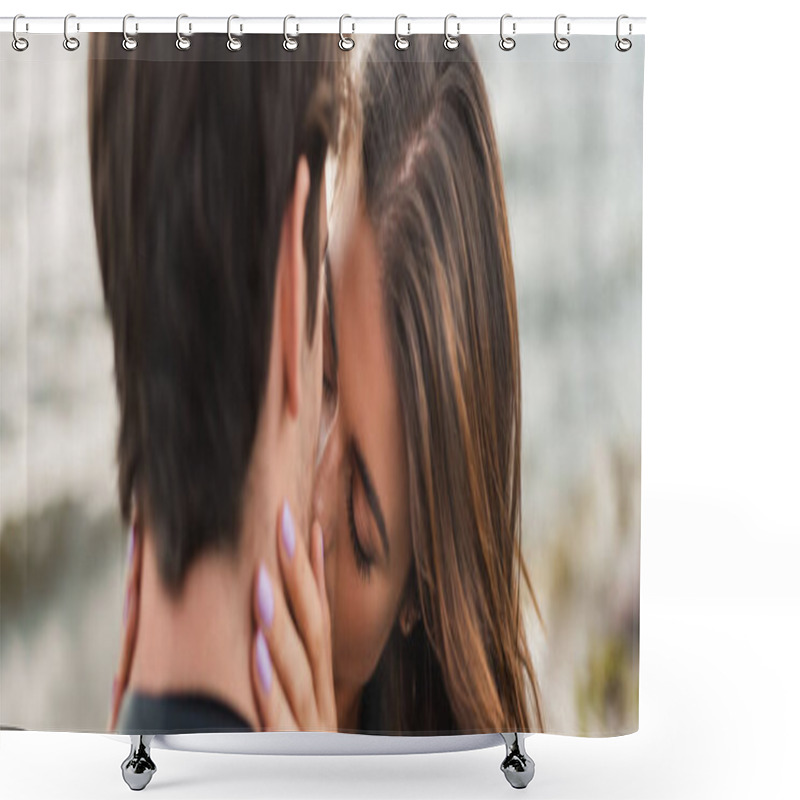 Personality  Website Header Of Woman Kissing Boyfriend On Sea Coast  Shower Curtains