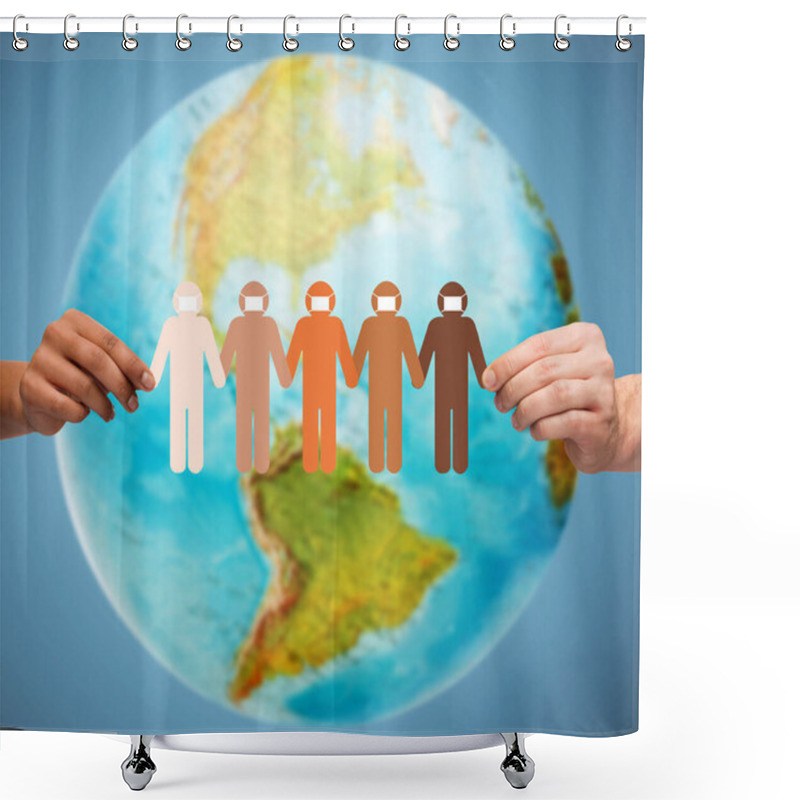 Personality  Hands Holding People Chain In Medical Masks Shower Curtains