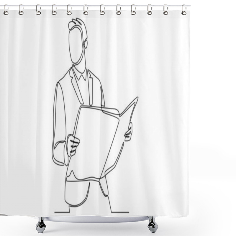 Personality  Continuous Line Of Businessman Reading Newspaper Shower Curtains