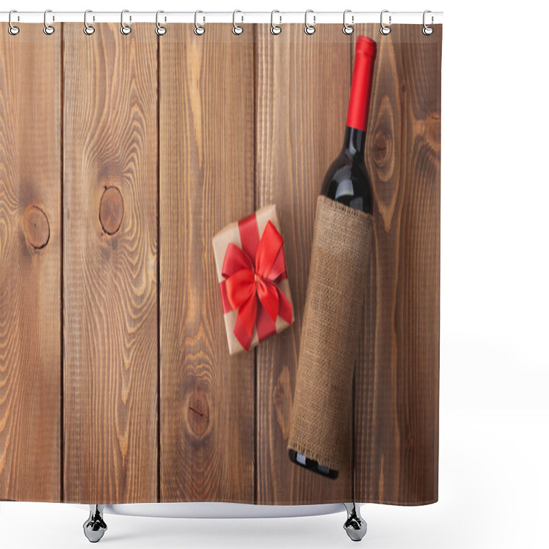 Personality  Red Wine Bottle And Valentines Day Gift Box Shower Curtains