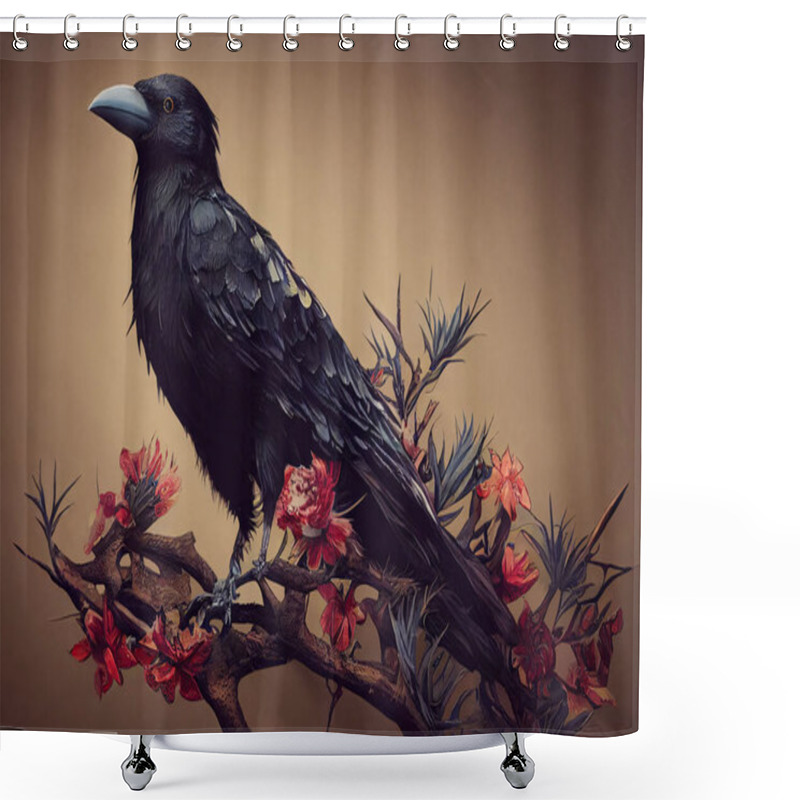 Personality  Digital Drawn Whimsical Detailed Fantasy Crow, Sitting On A Bed Of Thorns, Bird Illustration Shower Curtains