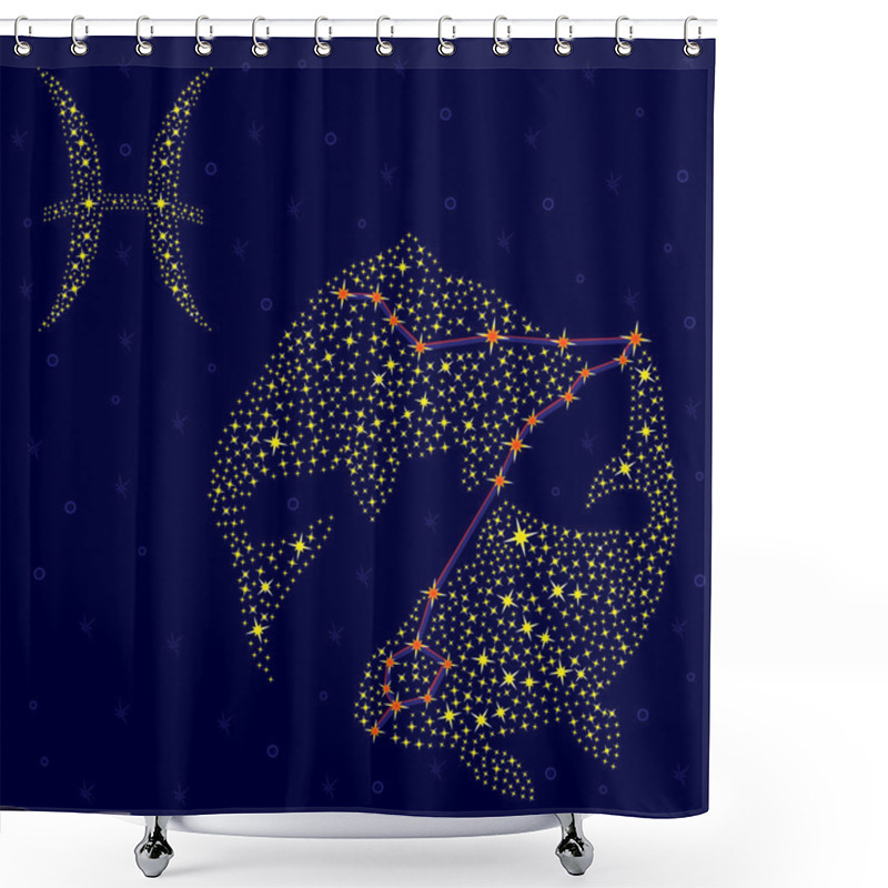 Personality  Zodiac Sign Pisces Over Starry Sky Shower Curtains