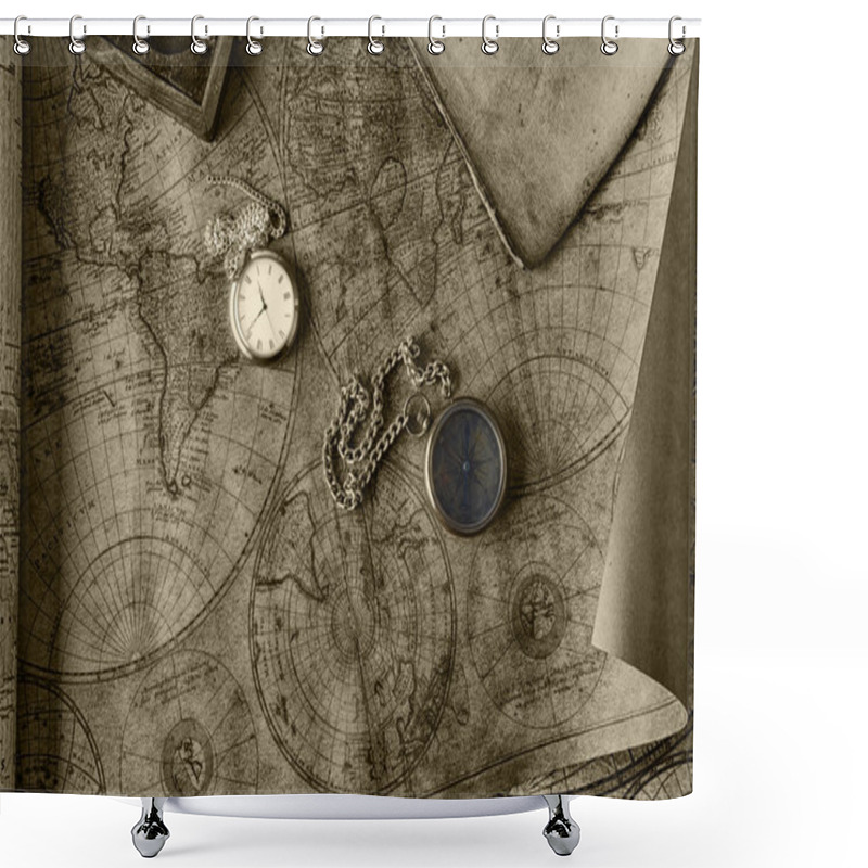 Personality   Compass On Old Map  Shower Curtains