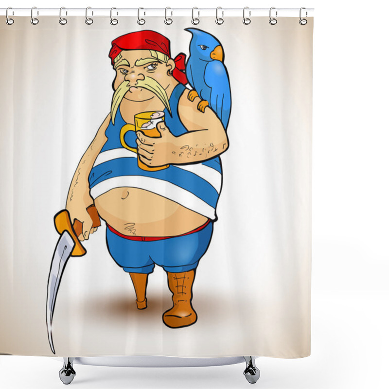 Personality  Cartoon Pirate With Parrot. Vector Illustration. Shower Curtains