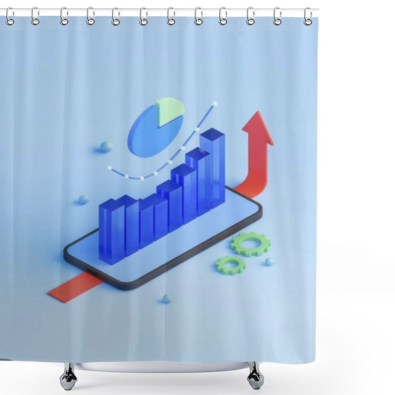 Personality  3D Illustration Of A Smartphone Displaying Growth Charts And Analytics. Shower Curtains