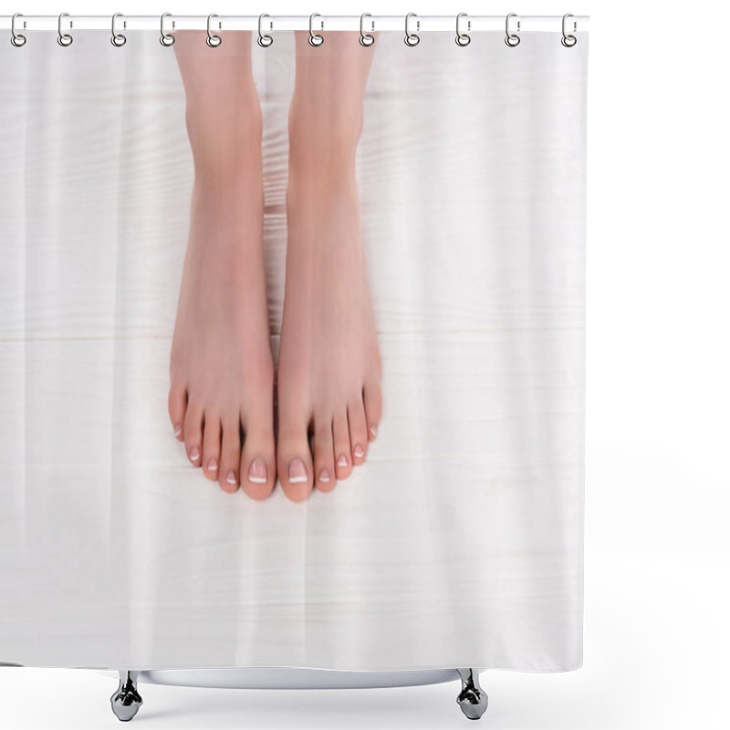 Personality  Cropped Shot Of Barefoot Woman On Pedicure Procedure In Beauty Salon  Shower Curtains