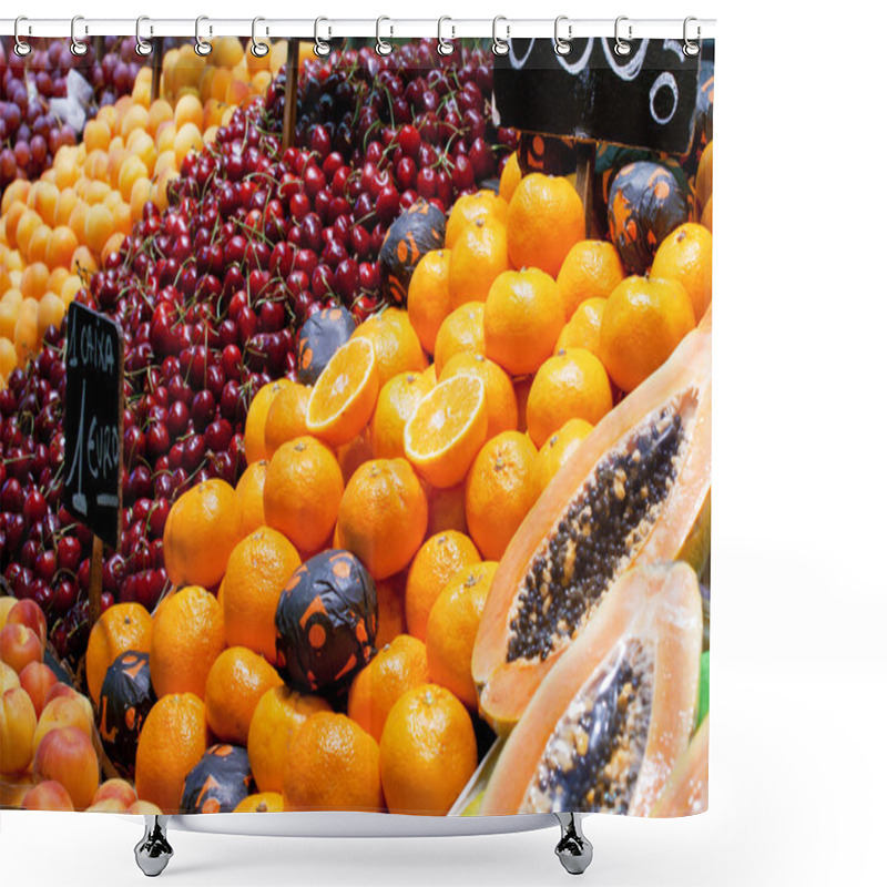 Personality  Fruit Stall In Market De La Boqueria At Barcelona Shower Curtains