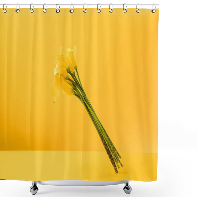 Personality  Beautiful Blooming Yellow Calla Lily Flowers Isolated On Yellow  Shower Curtains