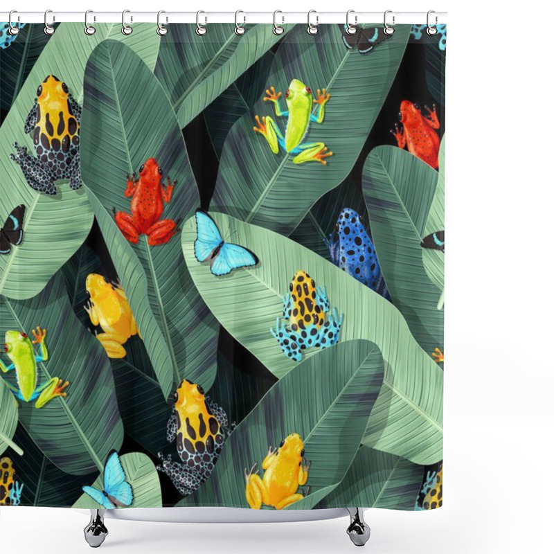 Personality  Seamless Pattern With Tropical Frogs And Palm Leaf Shower Curtains