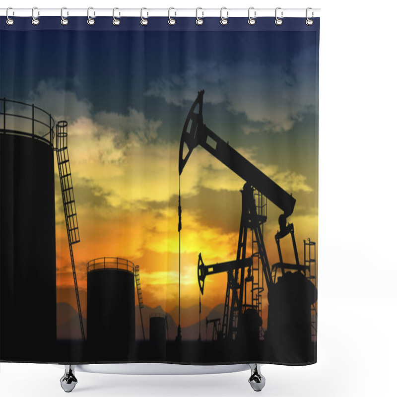 Personality  Oil Pump Jack And Oil Tank Shower Curtains