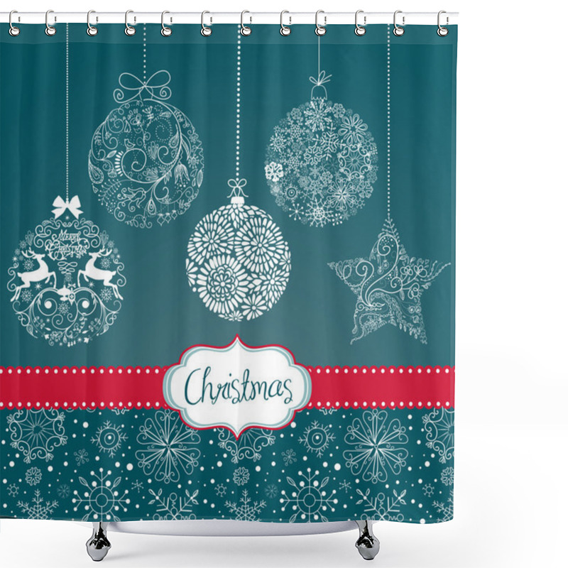 Personality  Blue And White Christmas Ornaments. Card Template Shower Curtains