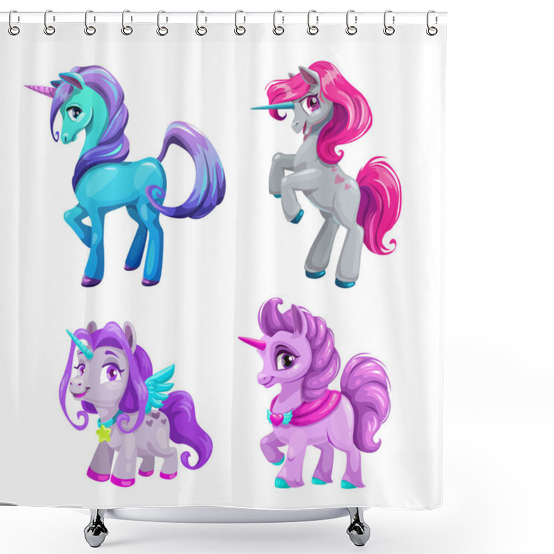 Personality  Little Cute Cartoon Unicorn Icons Set. Beautiful Fantasy Pony. Shower Curtains