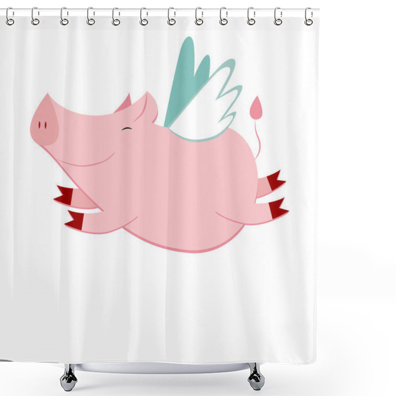 Personality  Happy Cute Pig Flying  Shower Curtains