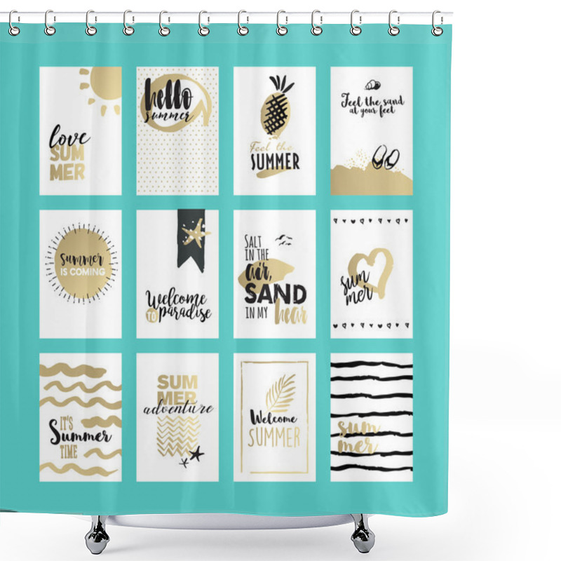 Personality  Set Of Hand Drawn Summer Cards And Banners Shower Curtains