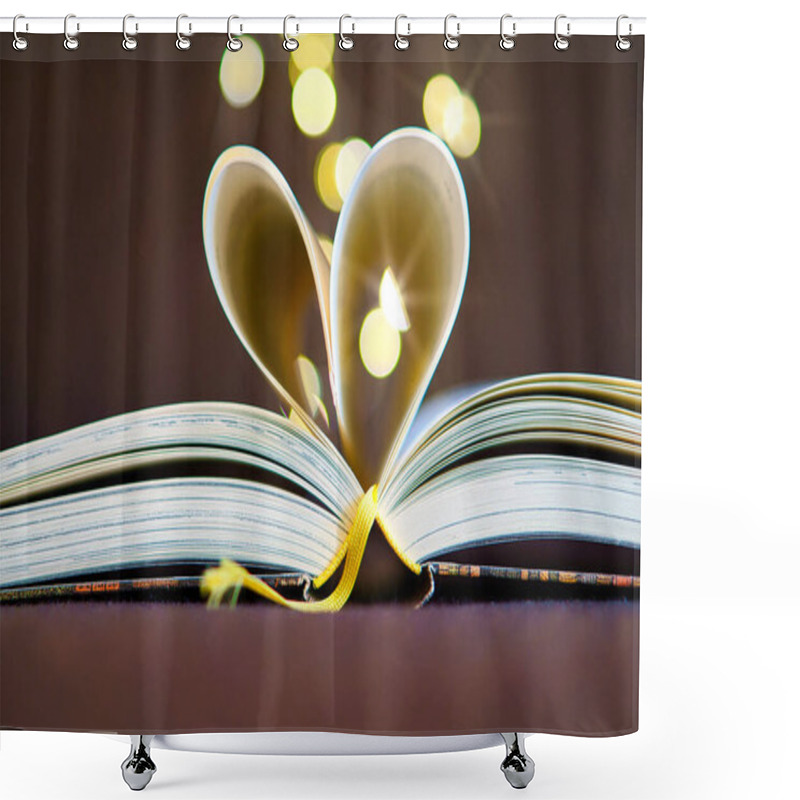 Personality  Opened Buck With Sides That Are Beaten To The Heart. Light Spot By Fairy Lights In Background With Soft Bokeh. Love Novel For Romance. Shower Curtains