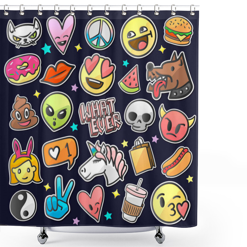 Personality  Pop Art Fashion Chic Patches, Pins, Badges And Stickers, Vector. Shower Curtains