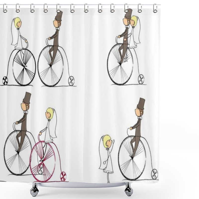 Personality  Vector Set Of Bride And Groom Riding A Bike Shower Curtains