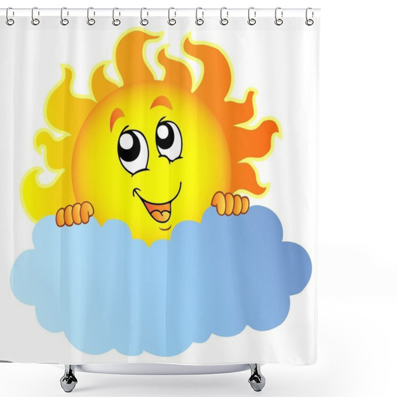 Personality  Cartoon Sun Holding Cloud - Vector Illustration. Shower Curtains