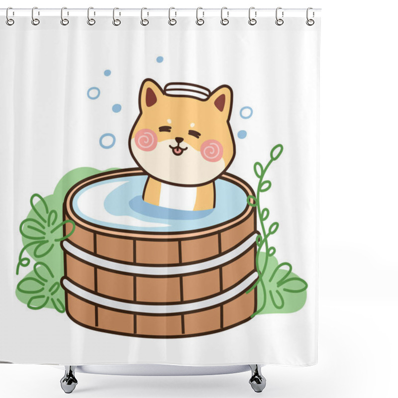 Personality  Cute Shiba Inu Dog In Bathtub.Cartoon Character Design.Animal Hand Drawn.Japanese.Kawaii.Vector.Illustration Shower Curtains