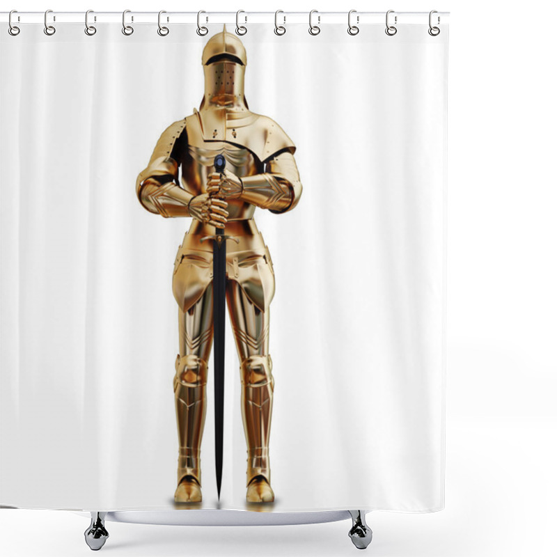 Personality  Illustration Of A Golden Armor. Isolated Shower Curtains