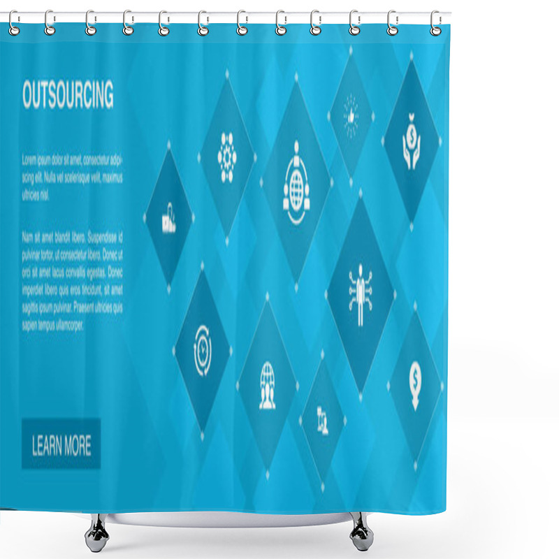 Personality  Outsourcing Banner 10 Icons Concept. Online Interview, Freelance, Business Process, Outsource Team Icons Shower Curtains