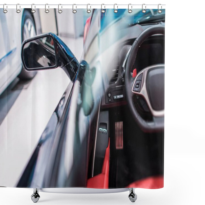 Personality  Convertible Car For Sale. Vehicle In The Dealer Showroom. Closeup Photo. Automotive Industry Theme. Shower Curtains