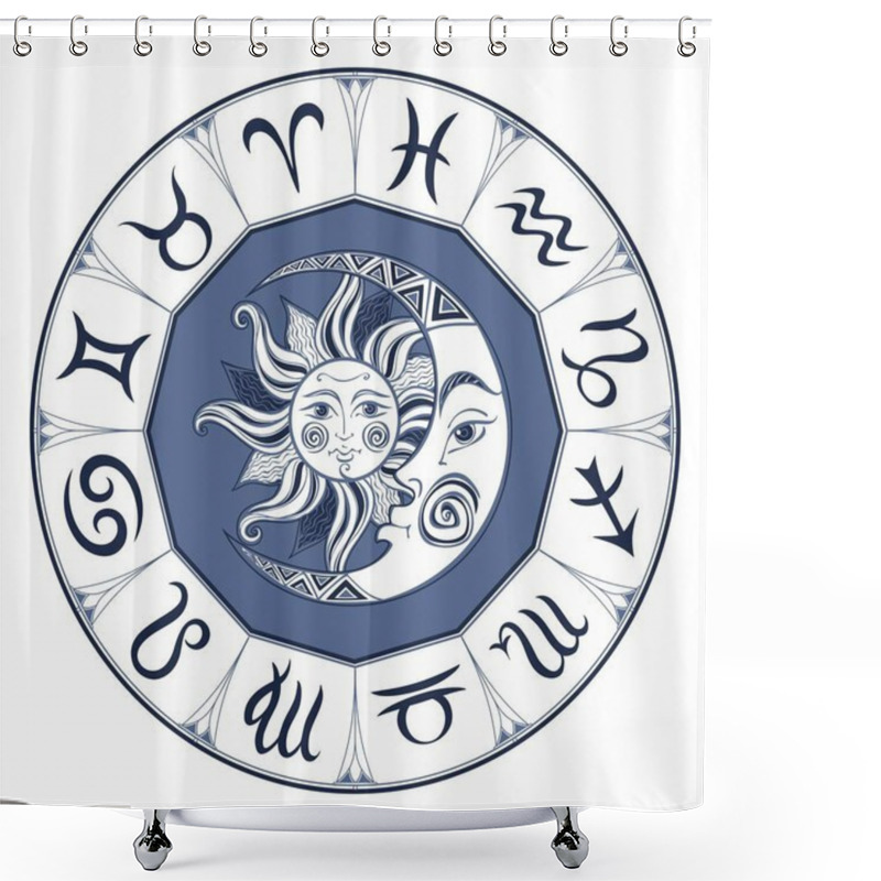 Personality  Vector Illustration Design Of Zodiac Or Astrological Symbol Of Sun And Moon. Horoscope. Shower Curtains