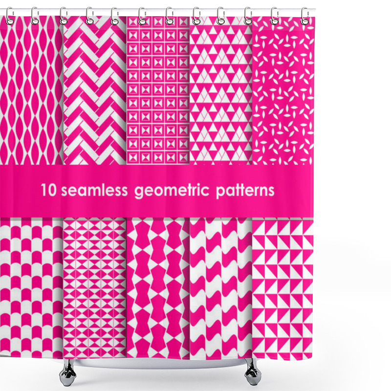 Personality  10 Geometric Pink And White Seamless Patterns Set Shower Curtains