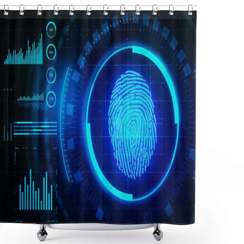 Personality  Abstract Glowing Finger Print Interface With Grid. Access And Protection Concept. 3D Rendering  Shower Curtains