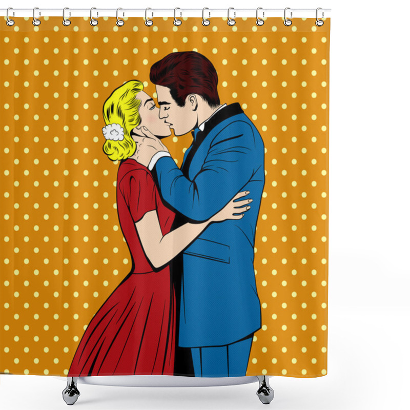 Personality  Vector Kissing Couple In The Pop Art Comics Style Shower Curtains