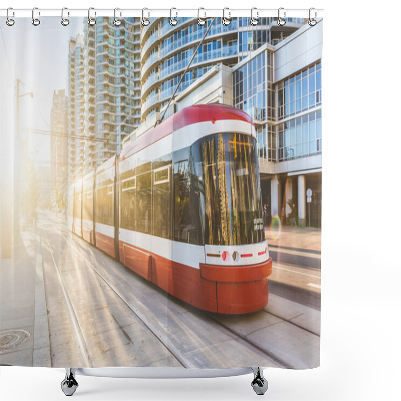 Personality  Modern Tram In Toronto Downtown At Sunset Shower Curtains