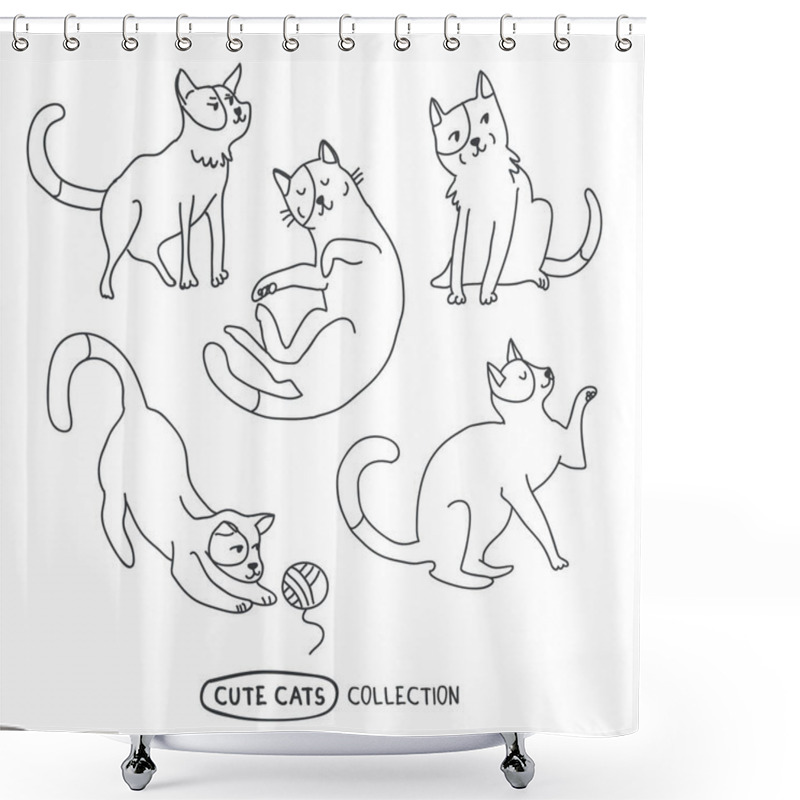 Personality  Cute Funny Cats Vector Set Shower Curtains