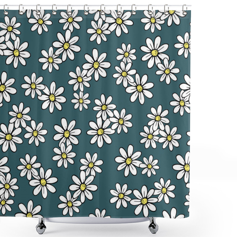 Personality  Cute Daisies Seamless Pattern. Hand-drawn Vector Blooming Chamomile, Line Art Shower Curtains