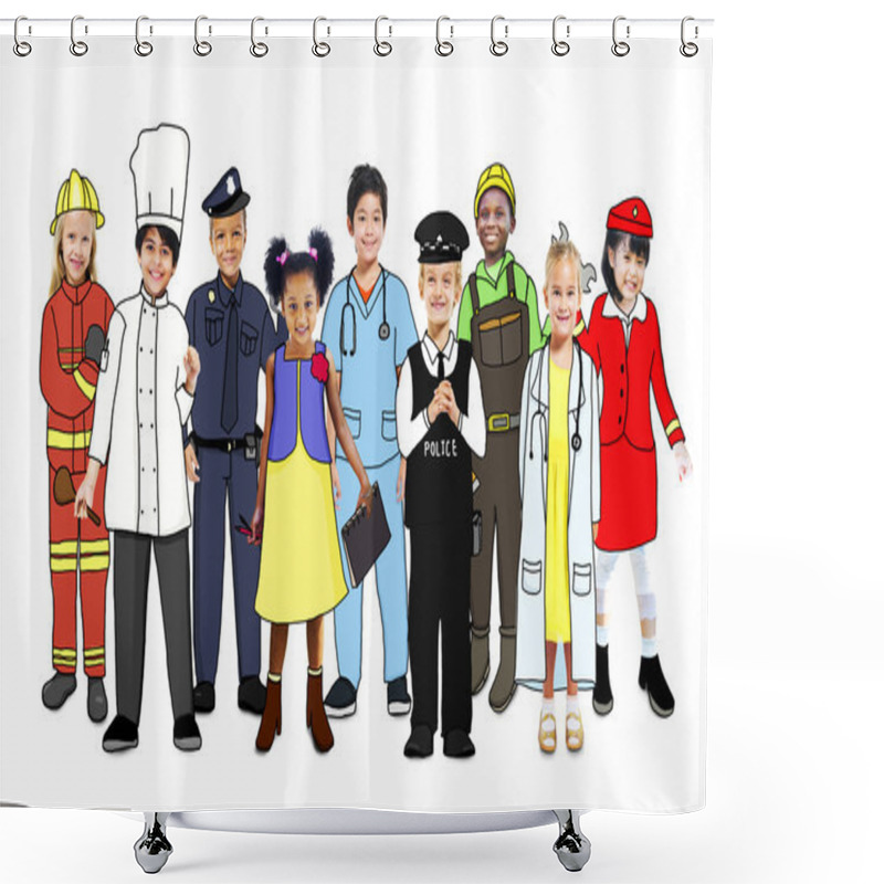 Personality  Group Of Children In Various Professions Shower Curtains