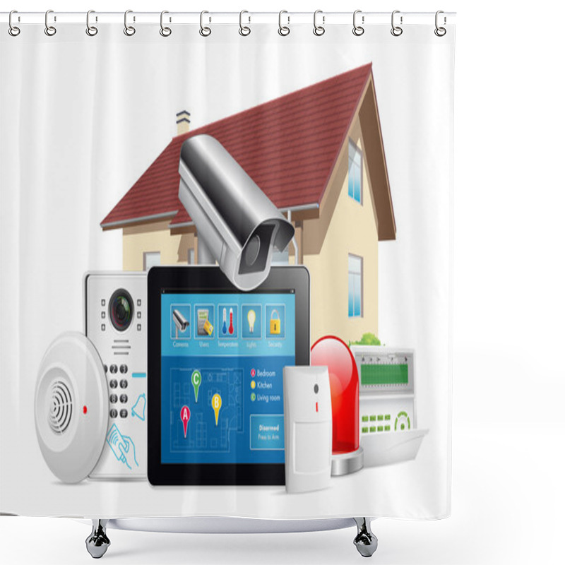 Personality  Home Security System Concept - Motion Detector, Gas Sensor, Cctv Camera, Alarm Siren Shower Curtains