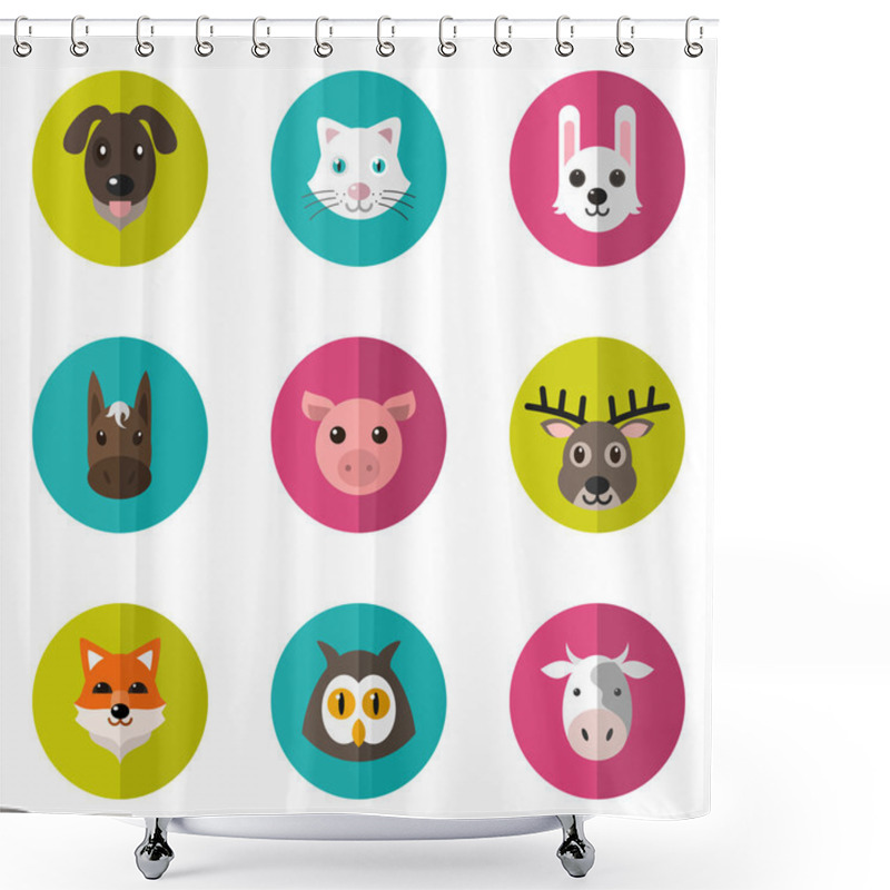 Personality  Set Of Cute Animals Icons With Flat Design. Vector Illustration Shower Curtains