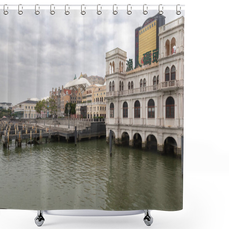 Personality  Fisherman's Warf Under Cloudy Day In Macao Shower Curtains