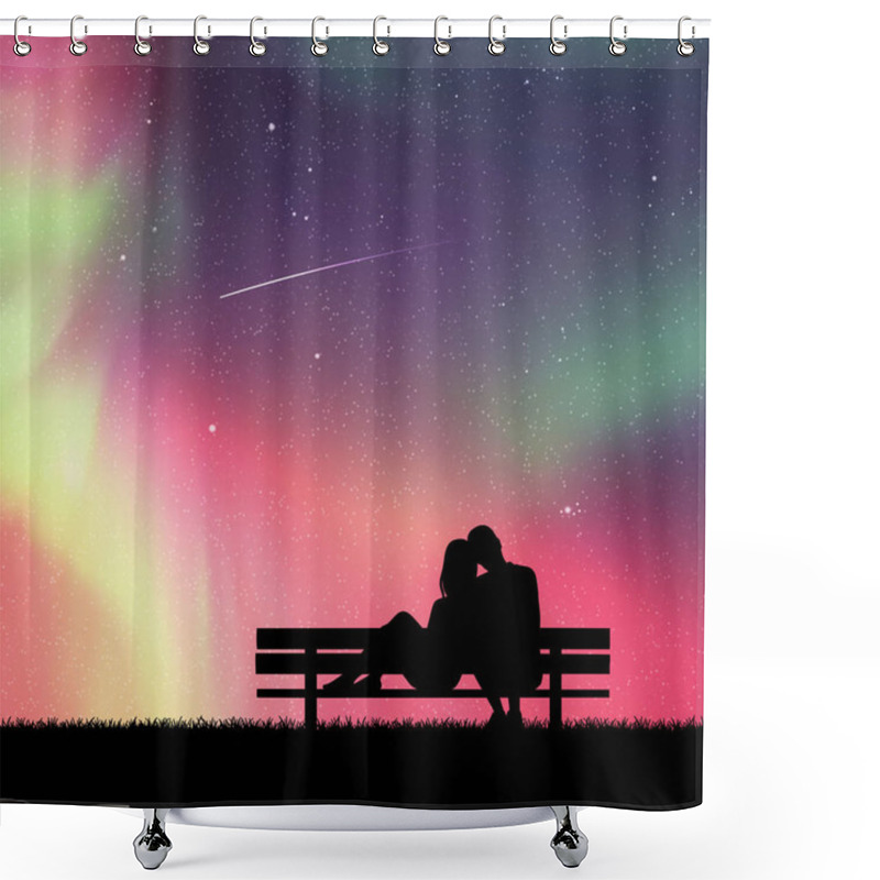 Personality   Lovers Sitting On Bench In Park At Night Shower Curtains