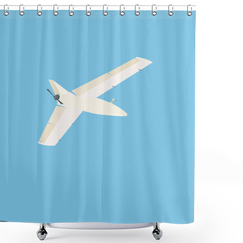 Personality  Illustration Of White Bivoj Drone Flying Isolated On Blue  Shower Curtains