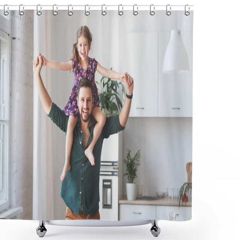 Personality  Father's Day. Happy Family Daughter Hugs His Dad   Shower Curtains