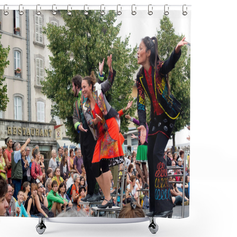 Personality  Actors Perched On Bar Stools In The Street. Shower Curtains