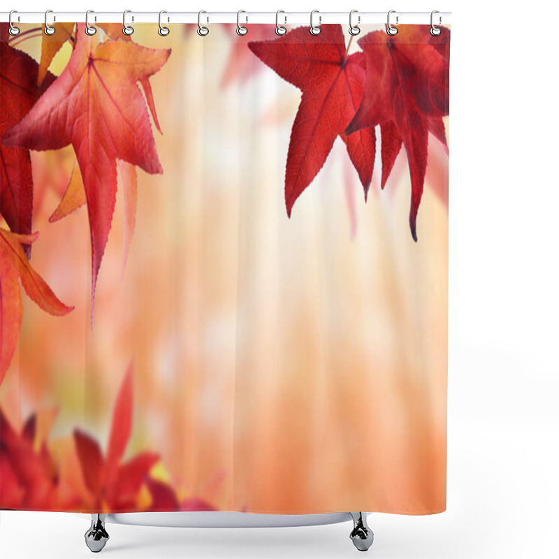 Personality  Autumn Bokeh Background With Red Leaves Shower Curtains